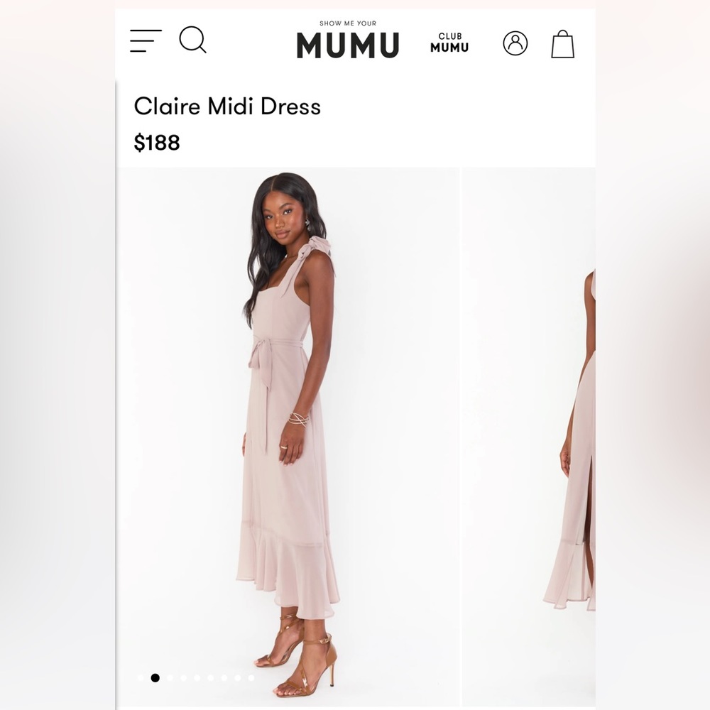 Show me your mumu Claire midi dress in soft beige chiffron